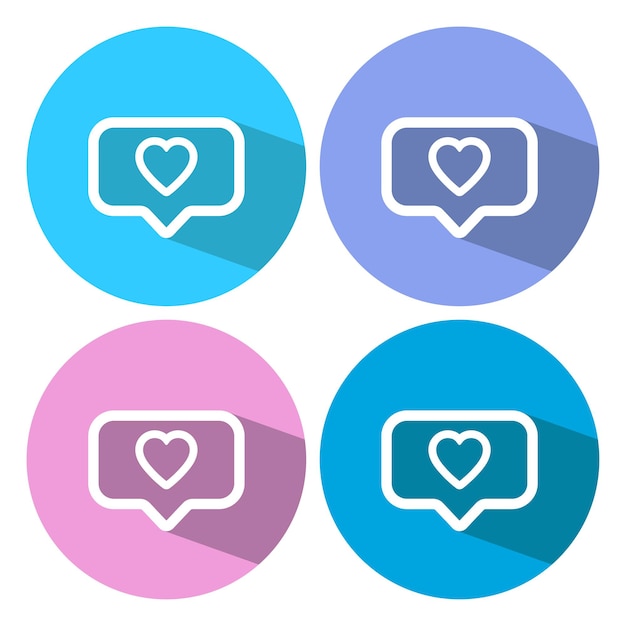 Love heart in speech bubble flat icons with long shadow