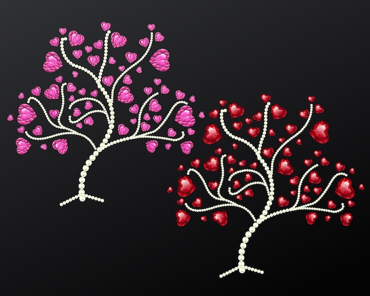 Vector love heart tree vector made of peal and diamond rhinestone