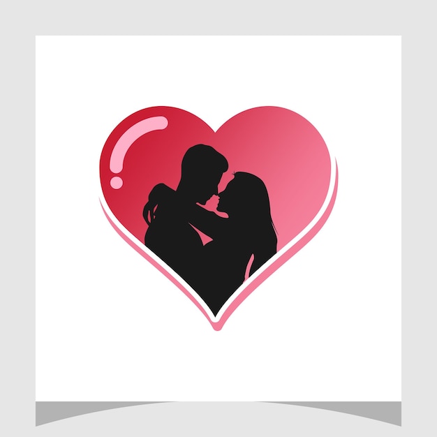 Love Heart Valentine-logo met paar silhouet ontwerpinspiratie