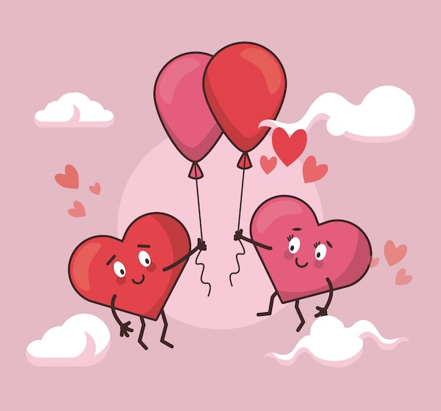 Love hearts couple cartoon