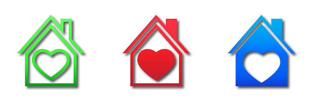 Love home icoon Huis logo met hartvorm binnen Vector illustratie