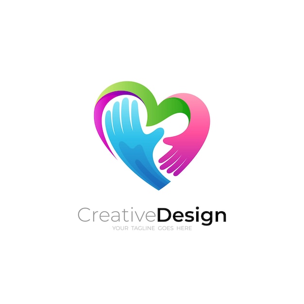 Love icon and hand care design combination colorful style