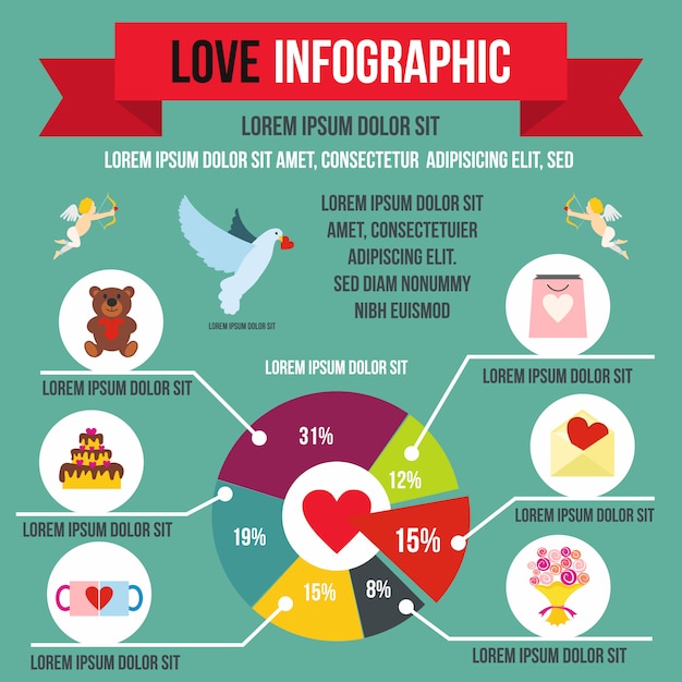 Amore infografica in stile piatto per qualsiasi disegno