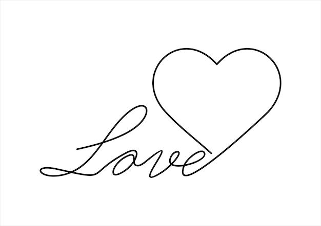 Love inscription in heart continuous line drawing