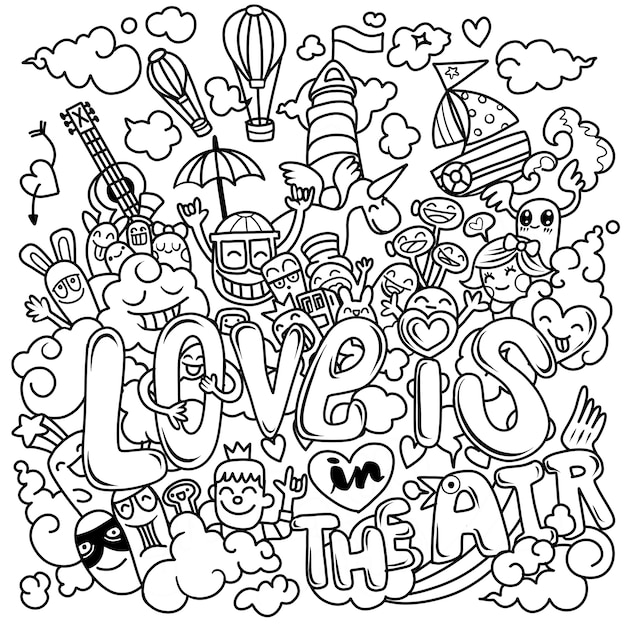 Vector love is in the air. hand drawn, illustration of doodle cartoon