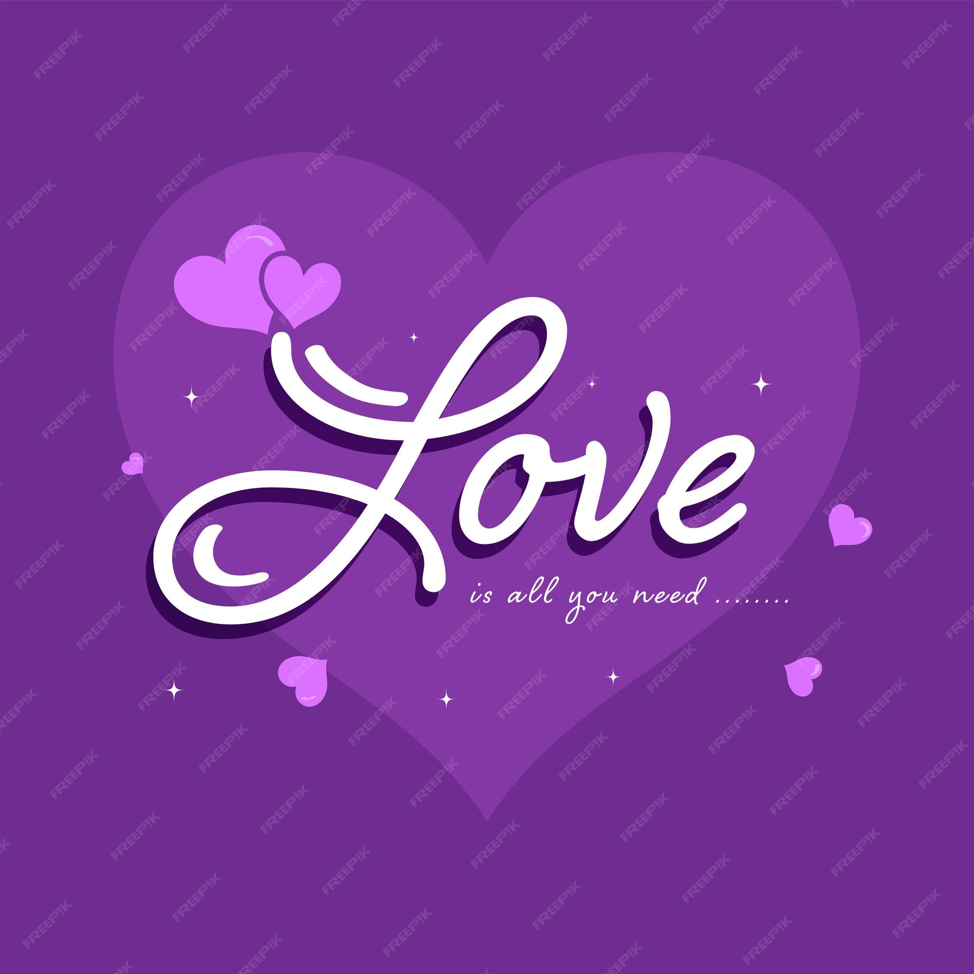 Premium Vector | Love is all you need quotes with hearts on purple  background.