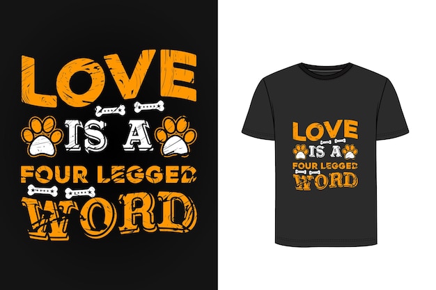 Любовь - это четвероногое слово в стиле ретро, винтажный дизайн футболки