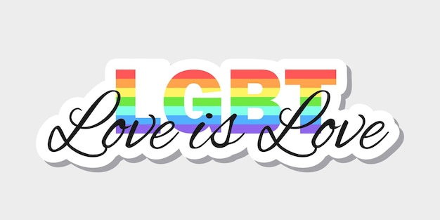 Love is love LGBT phrase Sticker with black and rainbow colored letters