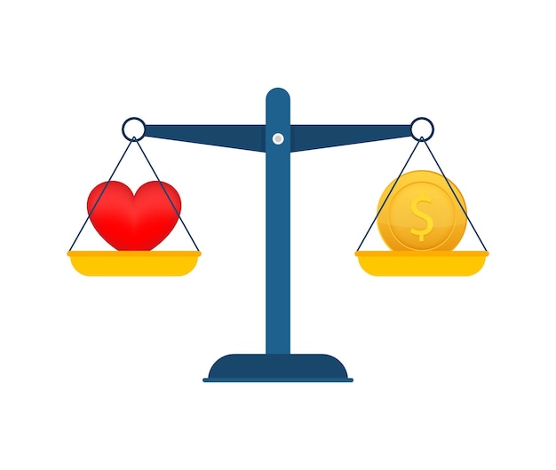 Love is money on scales icon Money and Love balance on scale Vector stock illustration