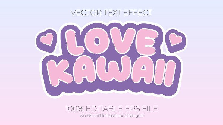 Редактируемый текстовый эффект Love Kawaii в стиле EPS