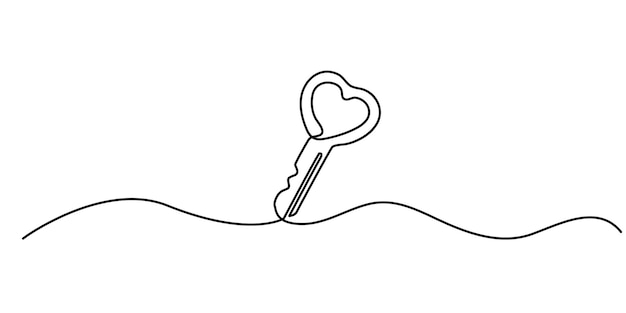 愛の鍵 継続的な線画 心のシンボル 手描きのスケッチ ベクトルイラスト 良い