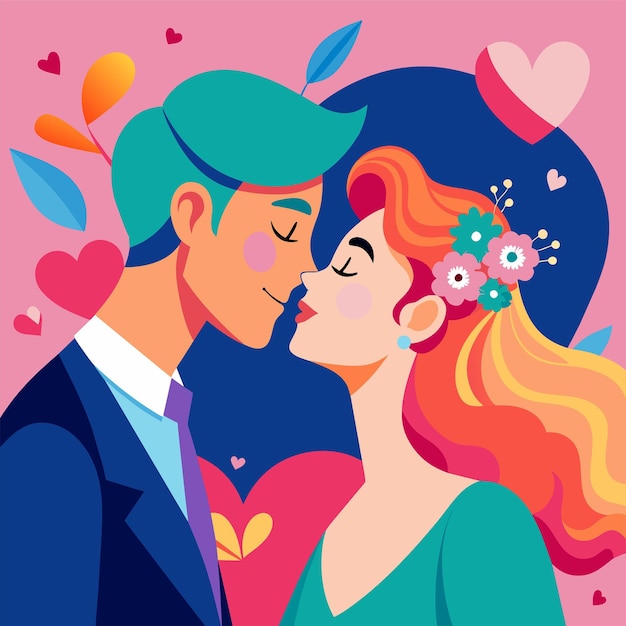 Love kissing day couple illustration