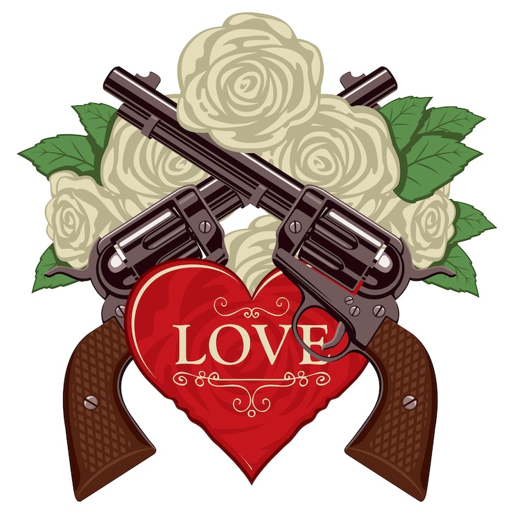 वेक्टर love label with guns and roses