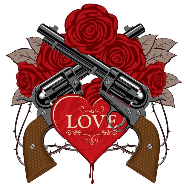 love label with guns and roses