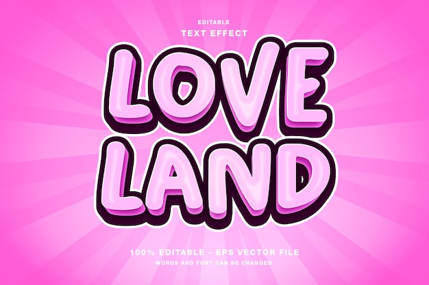 Vettore love land 3d effetto di testo editable rosa