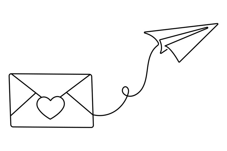 Vector love letter continuous one line drawing of valentines day simple vector icon