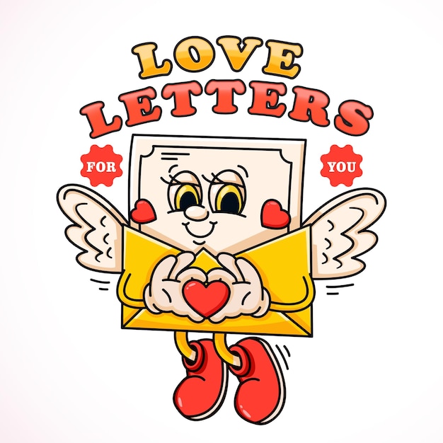 Love letter envelope cute cartoon mascot character that contains a flying love letter