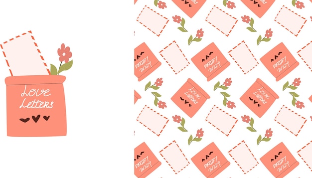 Конверт с любовным письмом и розовый почтовый ящик цветочный фон векторная иллюстрация может использоваться для счастливой любви
