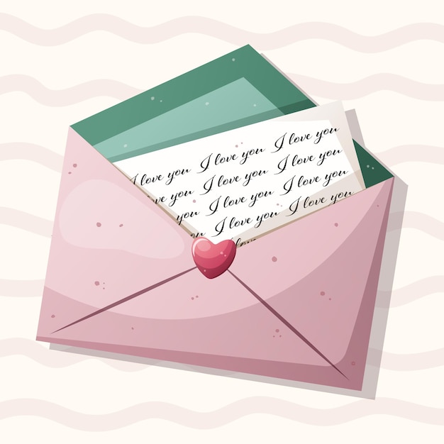 Love letter Heart on an envelope Vector illustration for Valentines Day Message I love you