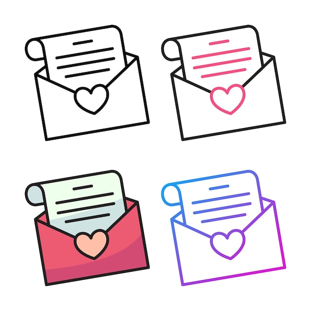 벡터 네 가지 변형 색상의 연애 편지 아이콘 디자인