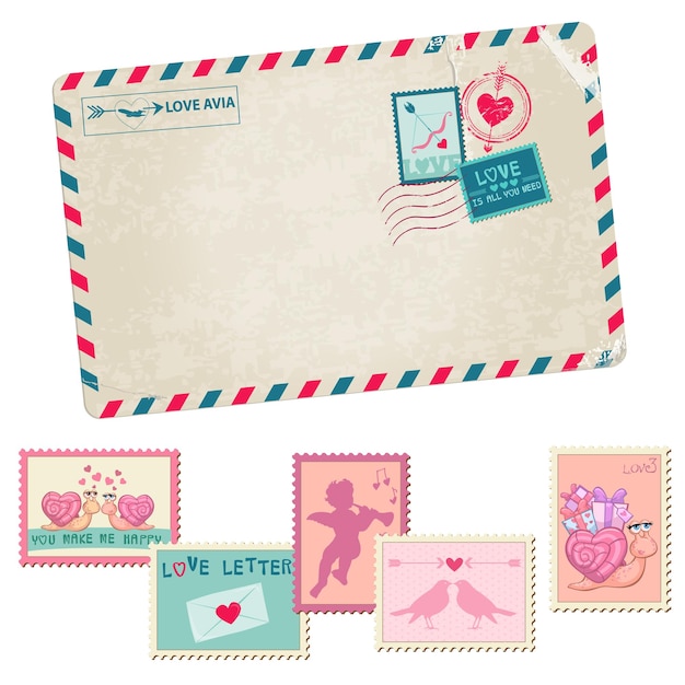 Vector love letter vintage postcard