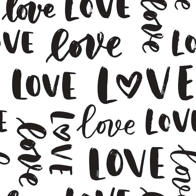 Love lettering seamless pattern for textile wrapping paper wallpaper Modern typographic hand drawn background