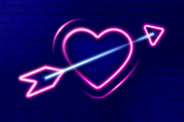 Vector love light line neon pierced by shining arrows