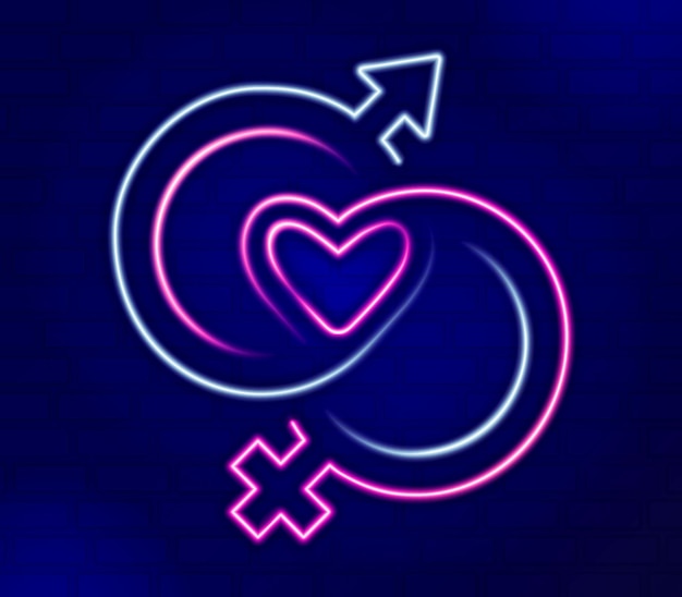 Vector love light line neon with two genders bonded with each other