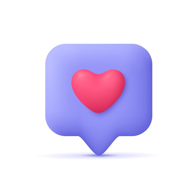 Love like heart social media notifica bolla vocale con likesocial media network 3d vettore icona stile minimal cartone animato