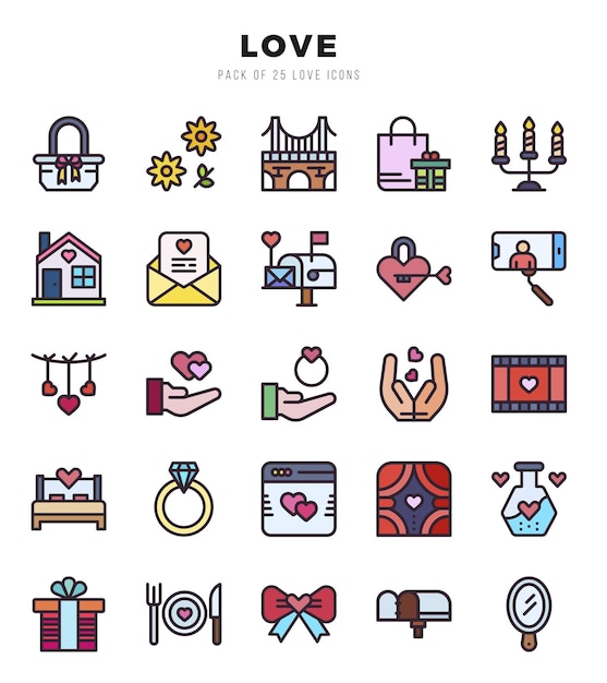 Love Lineal Color icons collection 25 icon set in a Lineal Color design