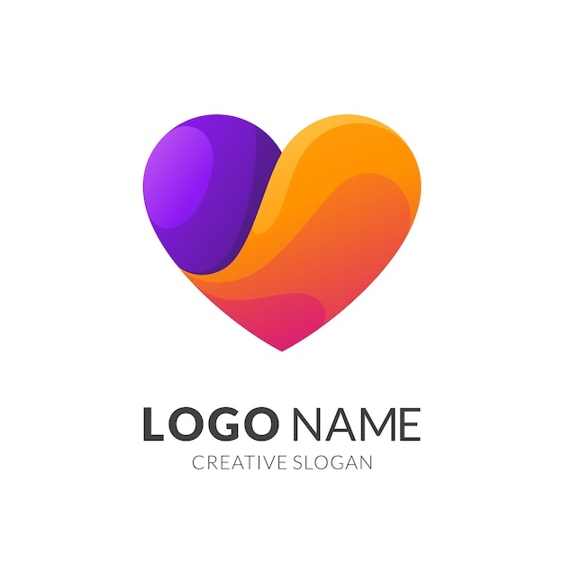 Concetto di logo di amore, stile logo moderno in sfumature di colore arancione e viola