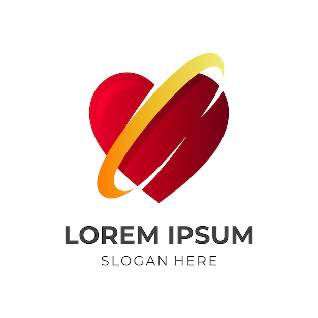 Love logo design with 3d red and yellow color style