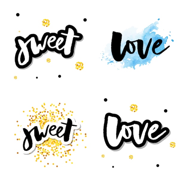 Love logo vector lettering slogan calligraphy set