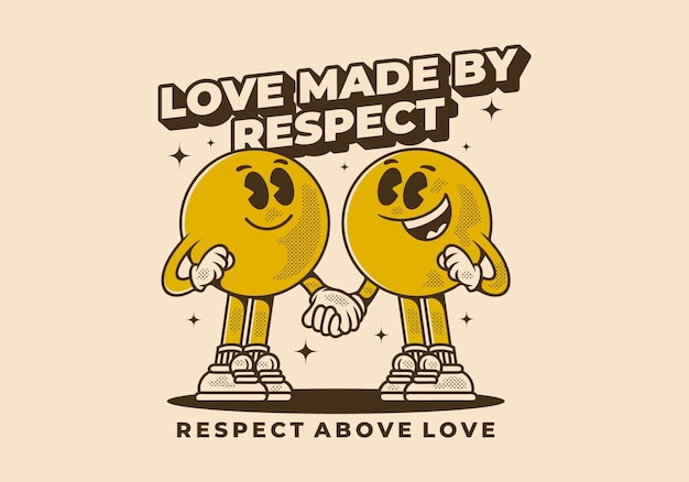 Love made by respect Vintage character of two ball head in hand in hand pose