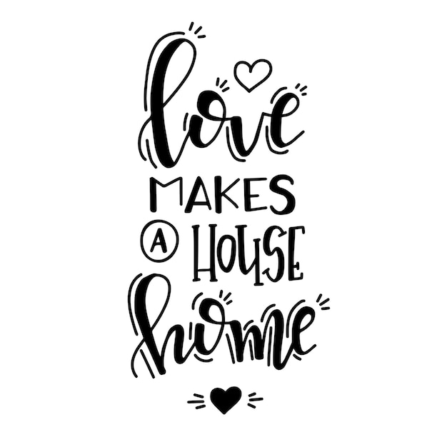 Love makes a house home Hand drawn typography poster. Conceptual handwritten phrase Home and Family hand lettered calligraphic design. Inspirational 