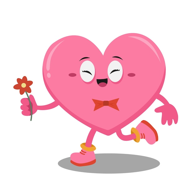 Vector love mascot brings flower for valentine