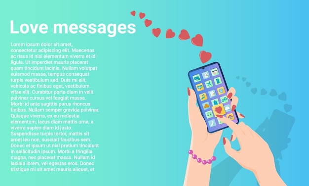 Love messages People send each other emoticons and hearts Poster in business style