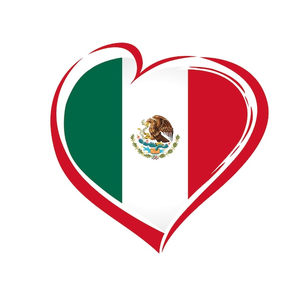 Эмблема сердца любви Мексики. День независимости Мексиканских Соединенных Штатов векторный значок или дизайн футболки.