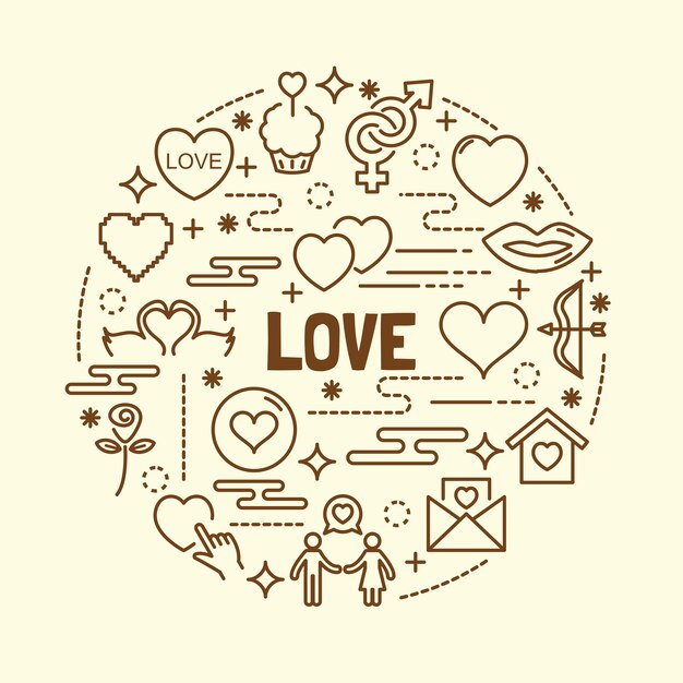 Vector love minimal thin line icons set