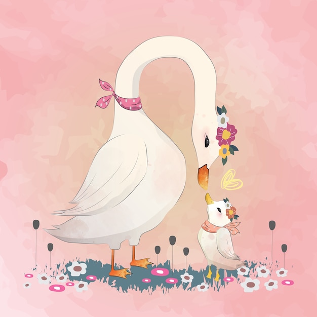 Vector love mommy goose to her child