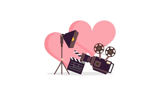 Love movie heart cinema film creative simple logo illustration