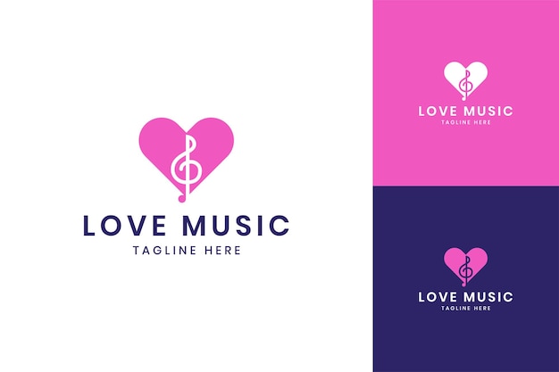 Love music negative space logo design