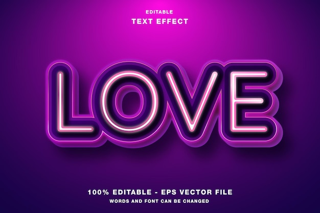 Vettore effetto di testo modificabile love neon