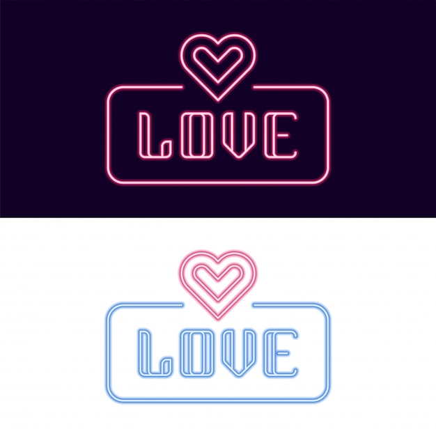 Vector love neon font with heart icon