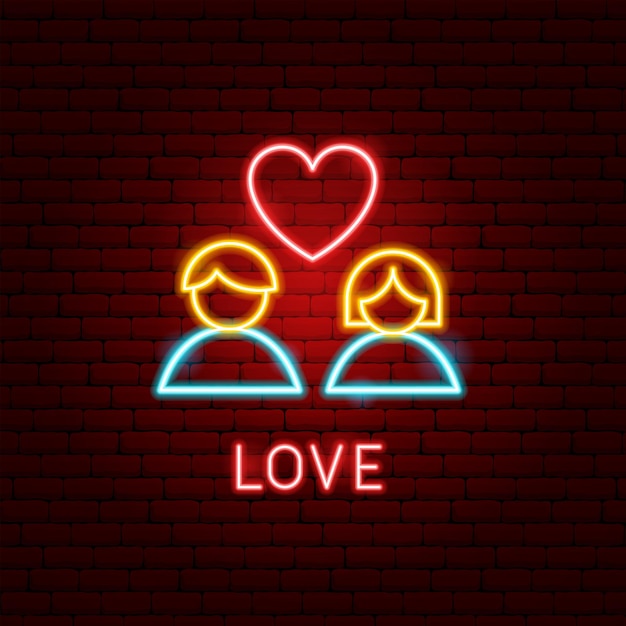 Love neon label. vector illustration of romance promotion.