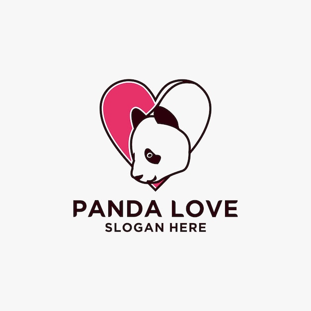 パンダのロゴのベクトルのデザインテンプレート、かわいいパンダ、ハートフレーム内のかわいいパンダのロゴ、マスコットまたはパンダのアイコンが大好きです。