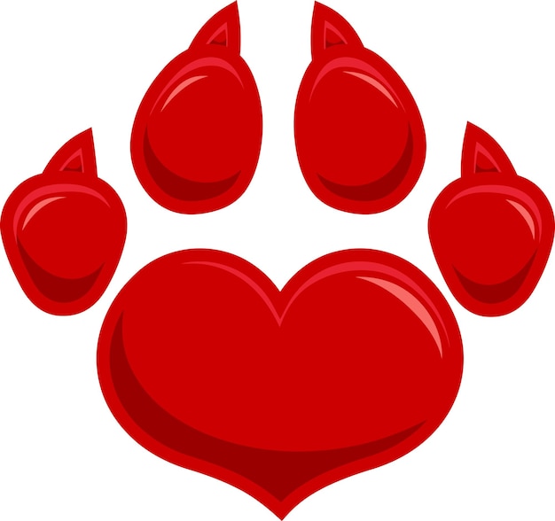 Love Paw Print Logo Flat Design Raster Illustration Isolated On White Background