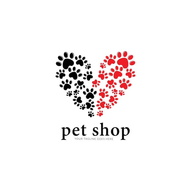 love paw print logo vector illustration. paw print with heart symbol.