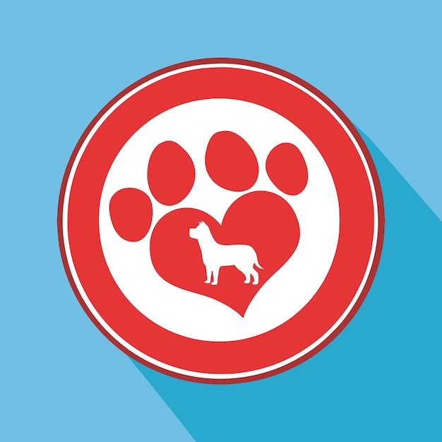 Vector love paw print red circle iconmodern flat design vector illustration