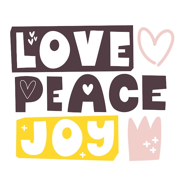 love peace joy hand drawing lettering decoration elements